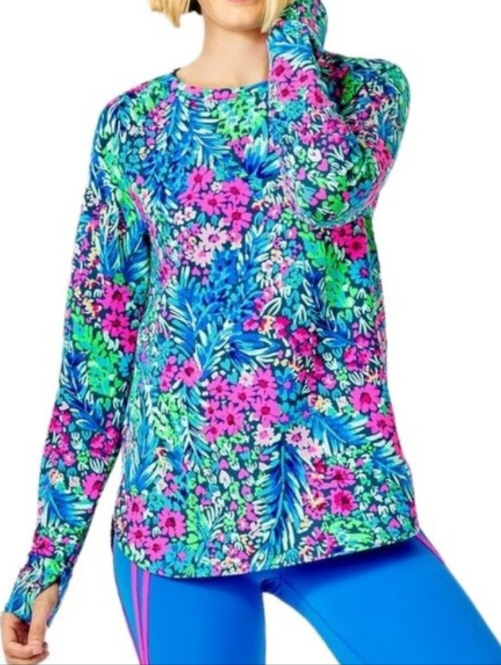 Lilly Pulitzer Blythe Luxletic UPF 50+ Multi/Tiny Garden Sweatshirt Pullover M